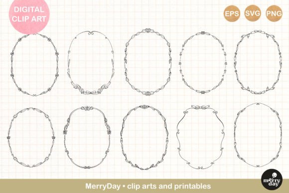 10 Oval Frame Line Art Drawings for Embroidery Projects