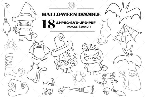 18 Happy Halloween Line Art Doodle Cute