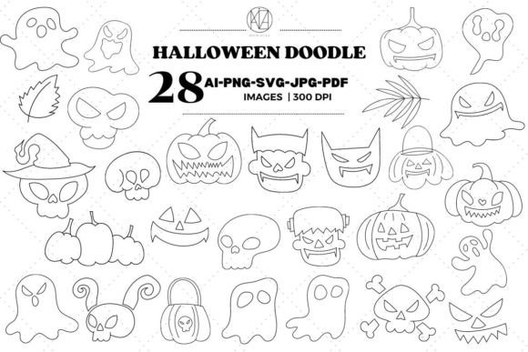 28Happy Halloween Line Art Doodle Cute Review for Embroidery Projects
