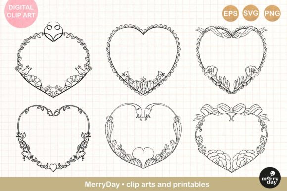 6 Heart Frame Line Art Drawings for Embroidery Projects