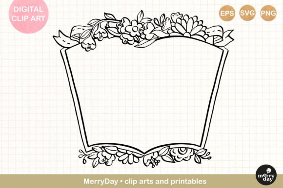 Flower Book Frame Line Art for Embroidery Projects