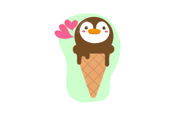 Ice Cream Penguin Illustration: A Cute Embroidery Design for Real Projects