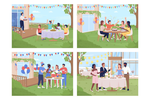 Outdoor Party Flat Color Illustrations Review for Real Projects