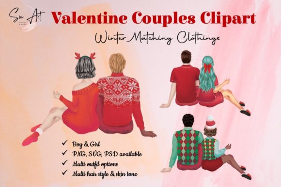 Valentine Couple Matching Cloths Clipart for Embroidery Projects