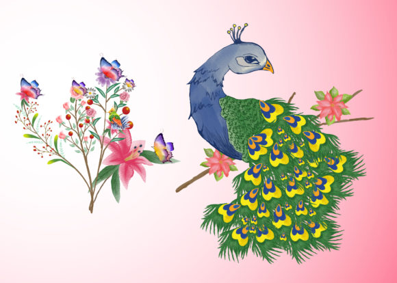 Watercolor Birds and Butterfly Clipart for Embroidery Projects